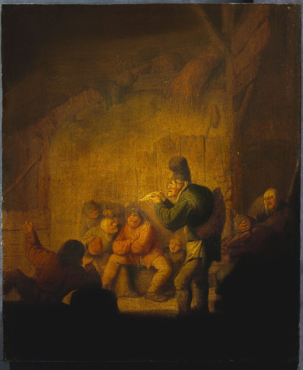 Um celeiro interior com um bobo da corte Regaling seus companheiros, c.1632 de Adriaen Jansz. van Ostade