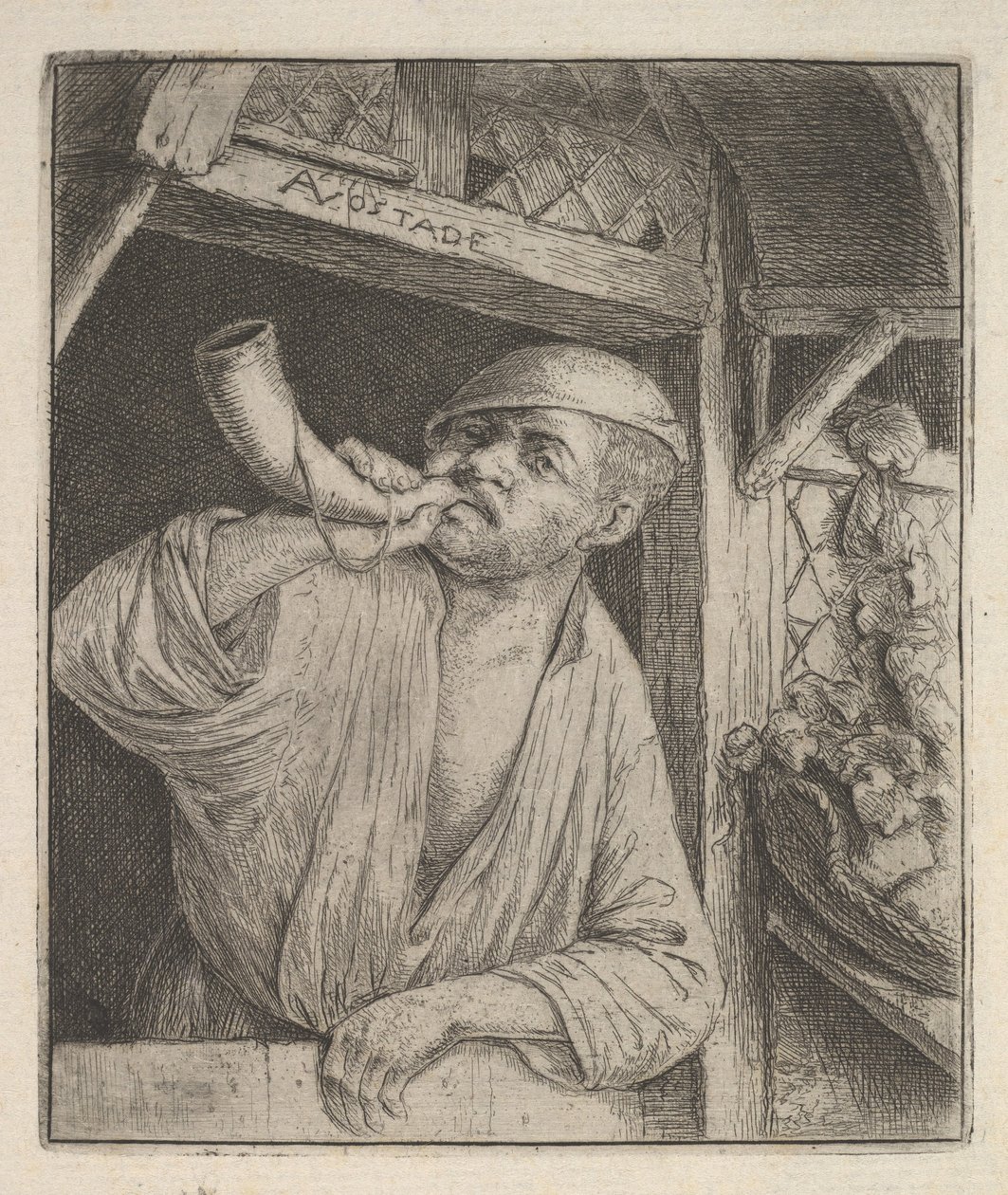Baker Blowing Horn, 1610-85. de Adriaen Jansz. van Ostade