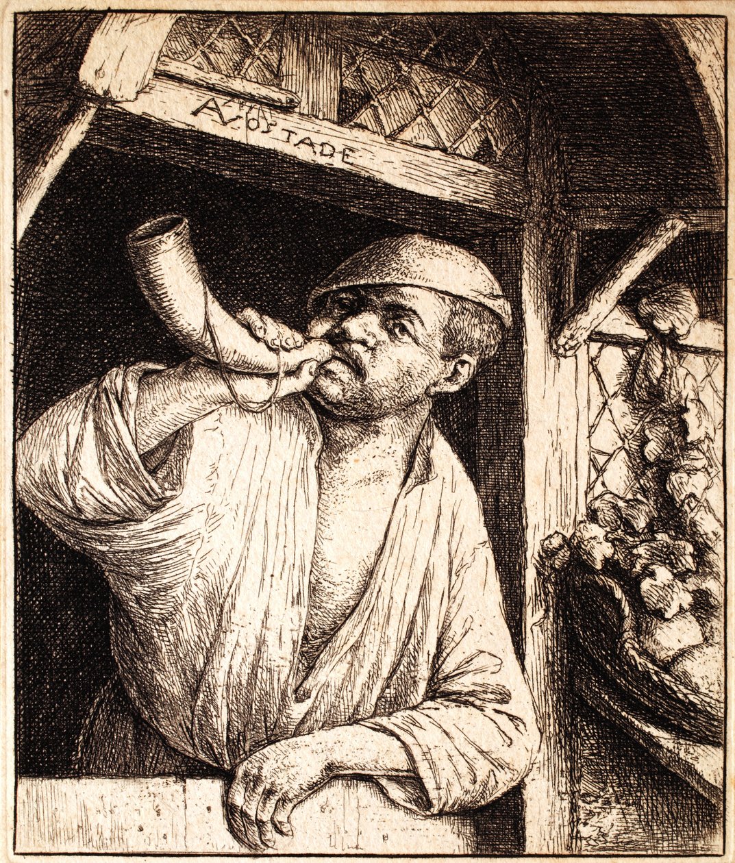 Baker soando seu chifre, c.1670 de Adriaen Jansz. van Ostade
