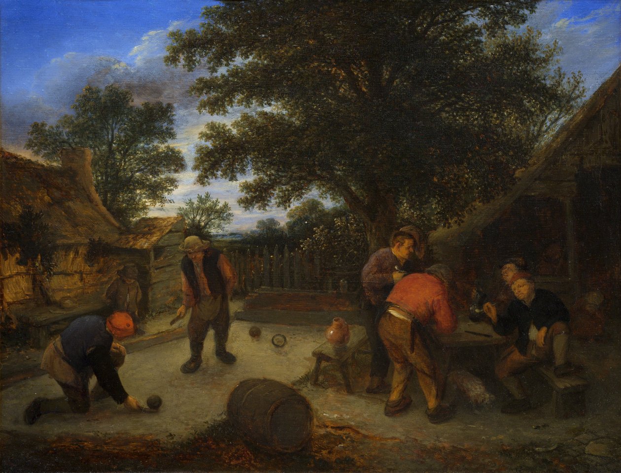 Jogadores de bola no jardim da estalagem, c.1660 (óleo sobre painel) de Adriaen Jansz. van Ostade