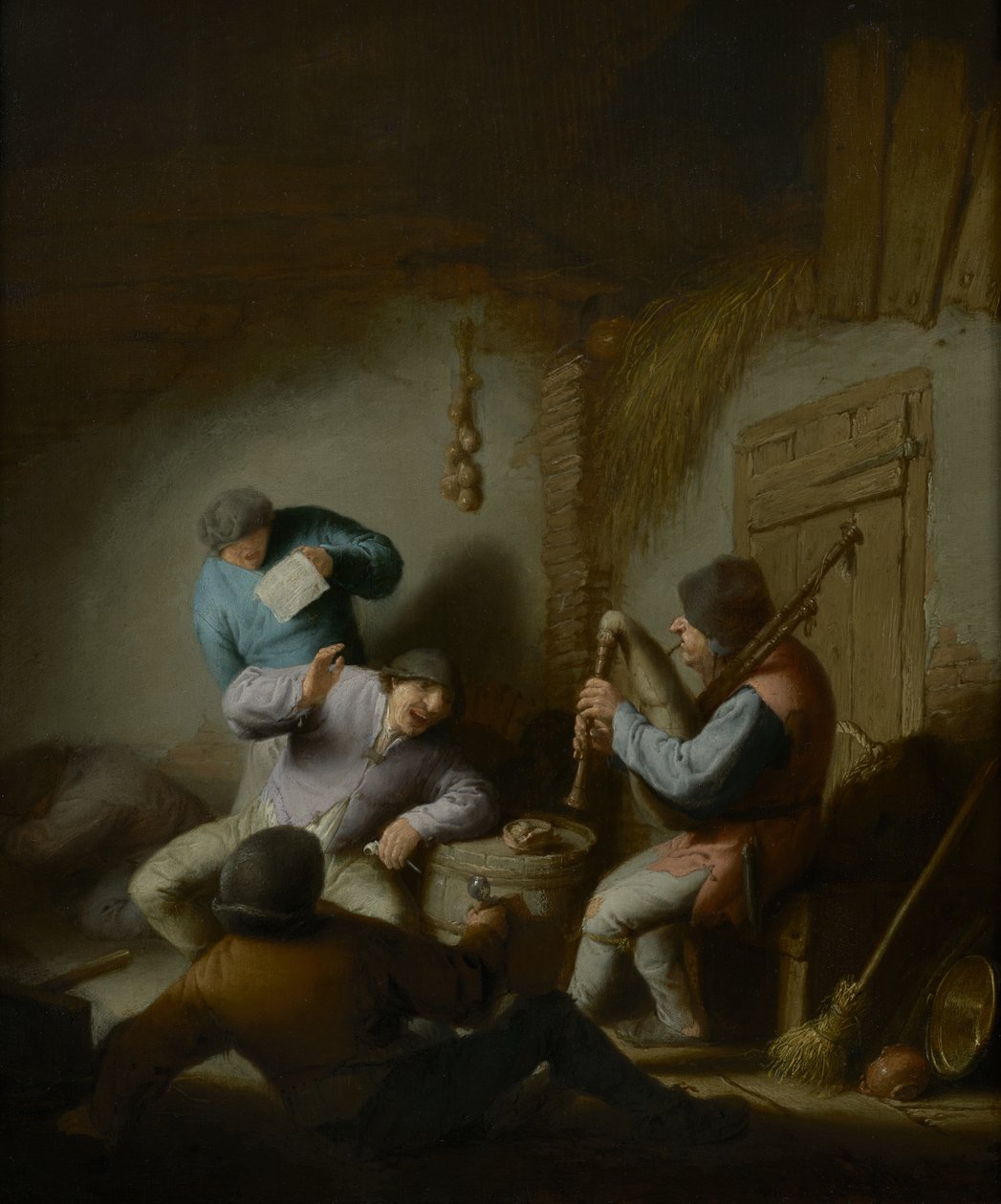 Interior de celeiro com camponeses fazendo música de Adriaen Jansz. van Ostade