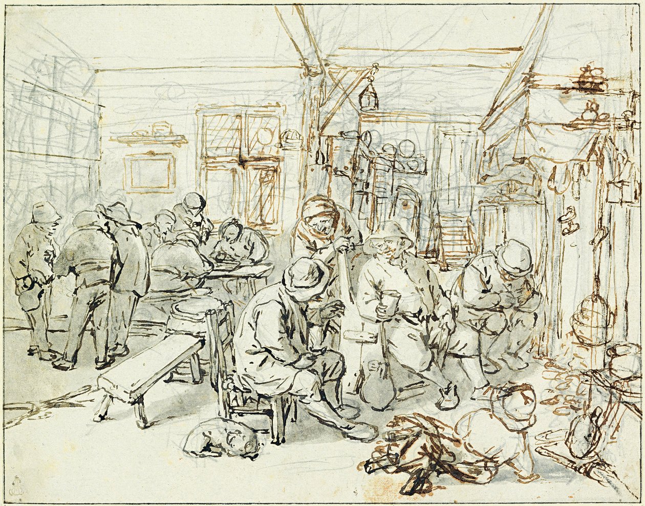 Empresa de camponeses em uma taberna, ca 1675 de Adriaen Jansz. van Ostade