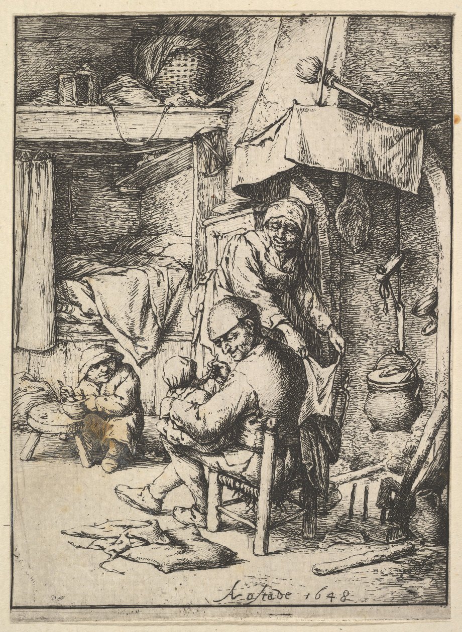 Pai alimentando seu filho, 1610-85. de Adriaen Jansz. van Ostade