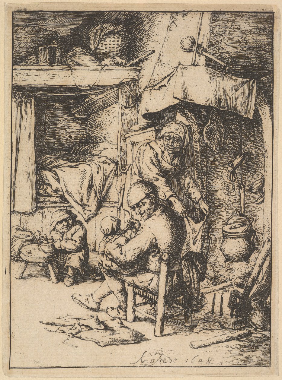 Pai da família que dá caldo a seu bebê, 1610-85. de Adriaen Jansz. van Ostade