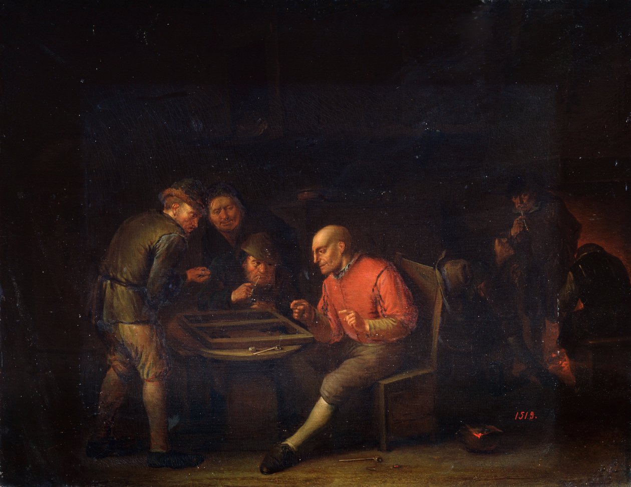 Flamengos que jogam dados, século XVII de Adriaen Jansz. van Ostade