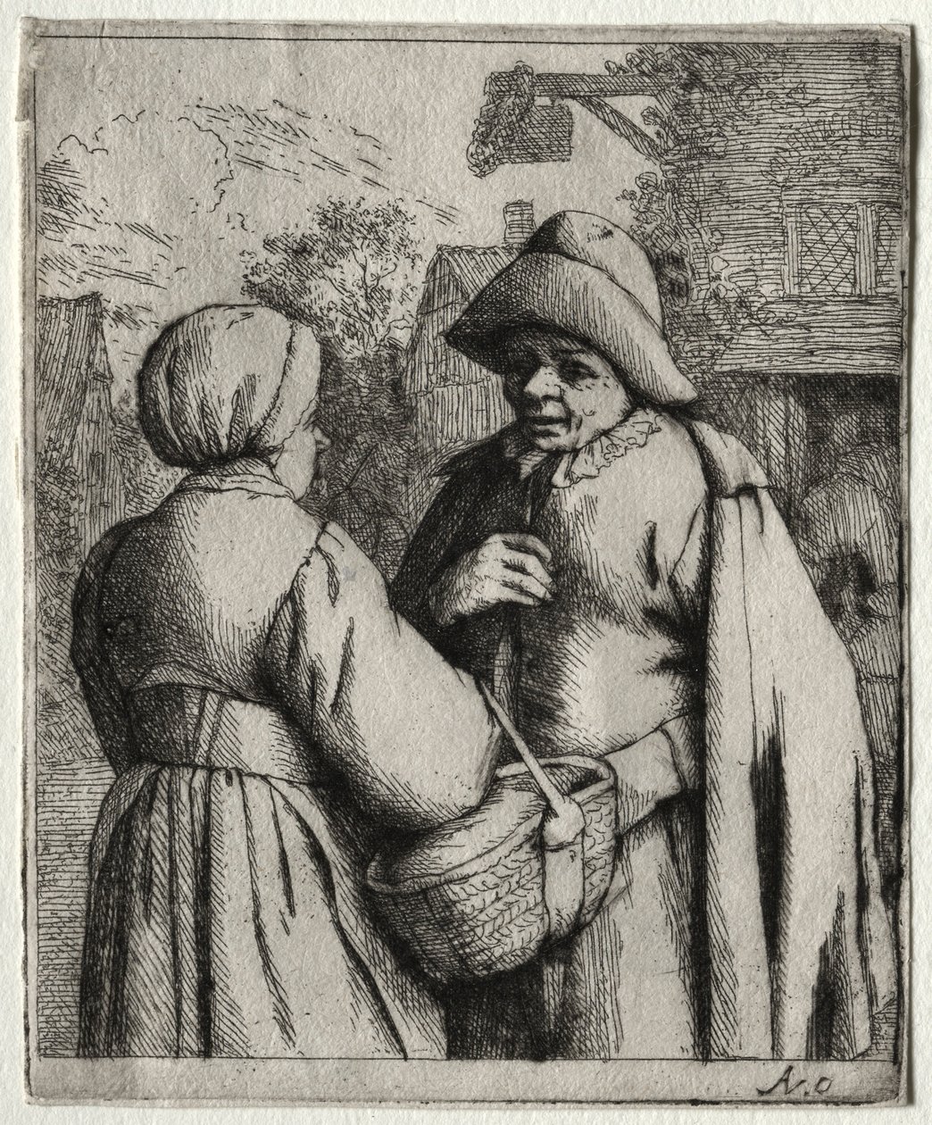 Homem e mulher conversando. de Adriaen Jansz. van Ostade