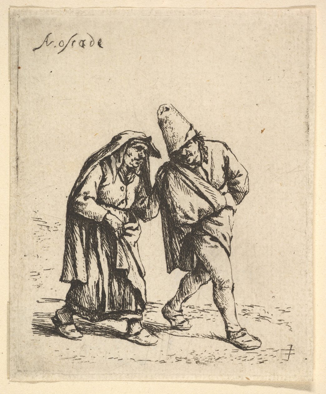 Homem e mulher andando, 1610-85. de Adriaen Jansz. van Ostade