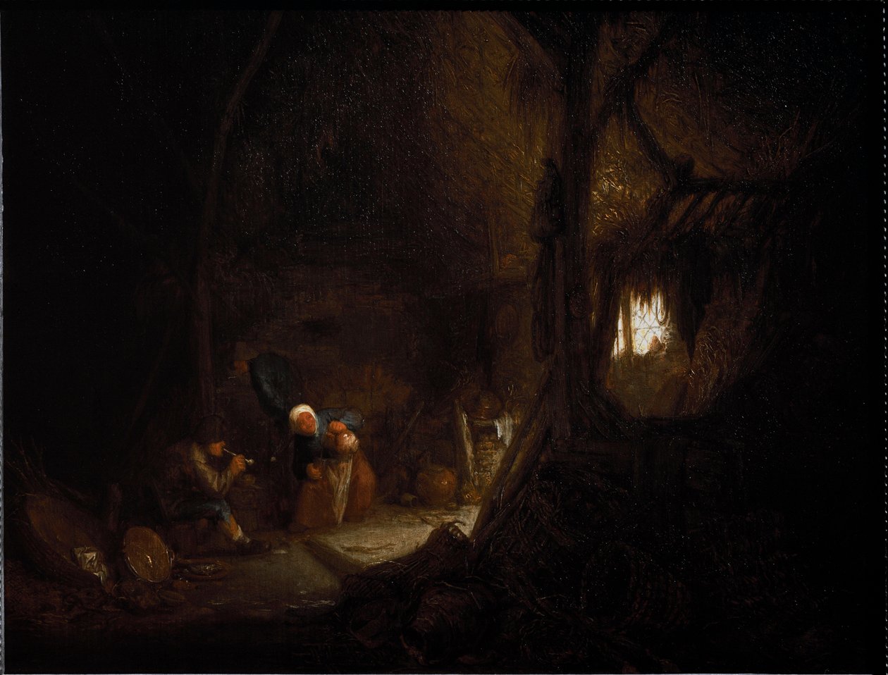 Família camponesa em um celeiro (óleo sobre tela de Adriaen Jansz. van Ostade
