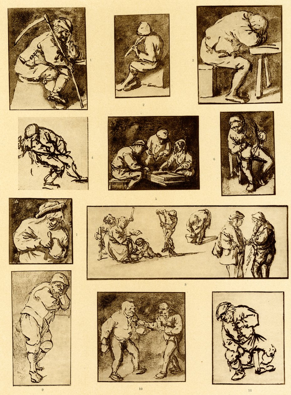 Esboços de canetas de cenas de taverna de Adriaen Jansz. van Ostade