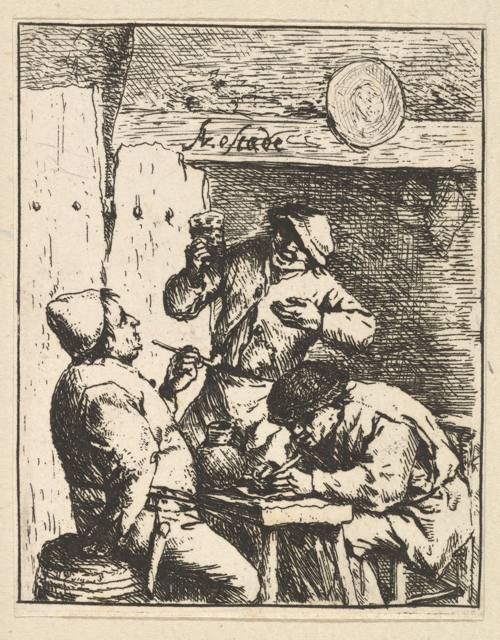 Cantor Standing Between Two Smokers, 1610-85. de Adriaen Jansz. van Ostade