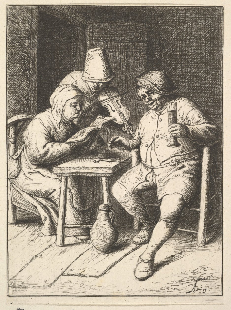 Casal cantando e violino, 1610-85. de Adriaen Jansz. van Ostade
