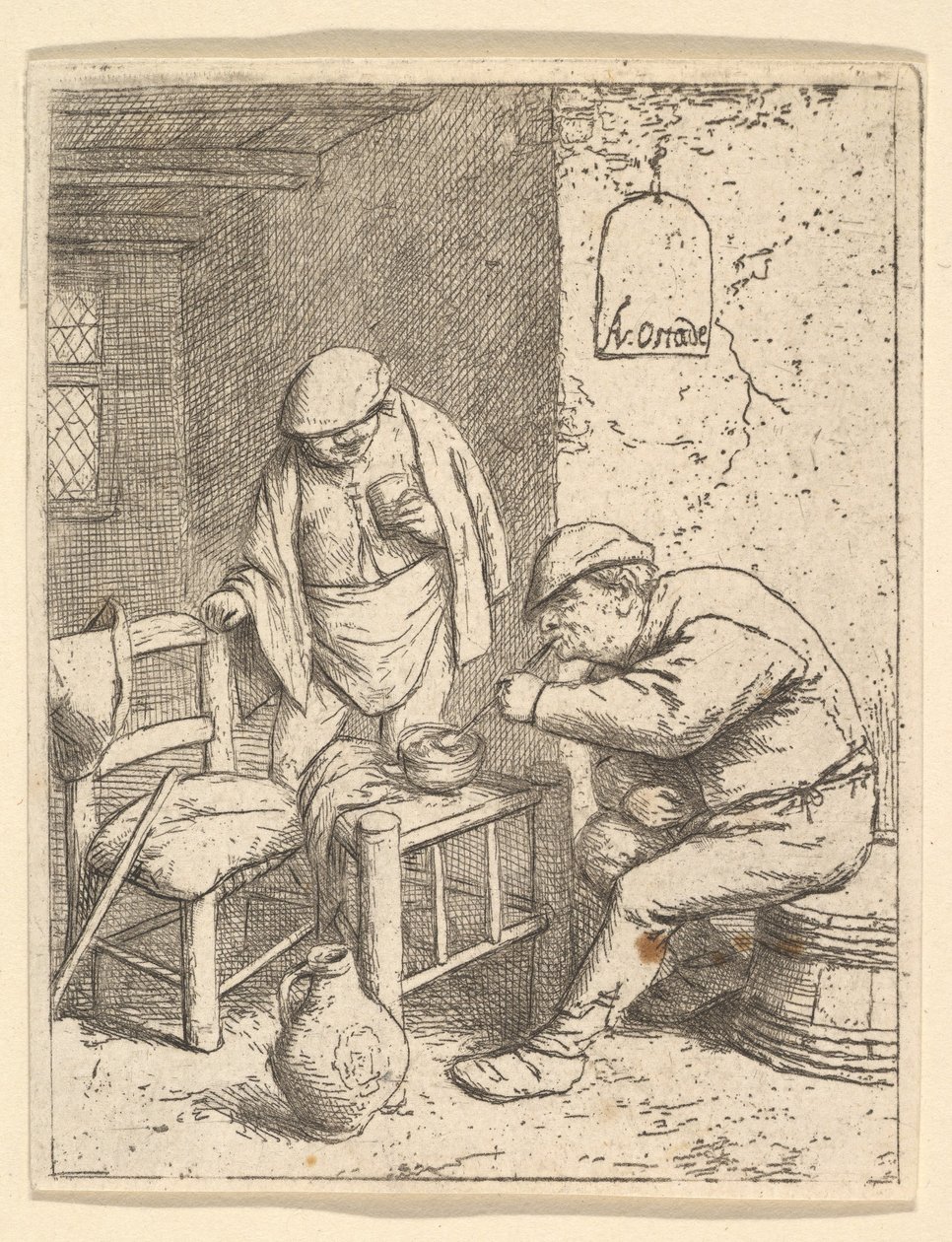 O fumante e o bebedor, 1682. de Adriaen Jansz. van Ostade