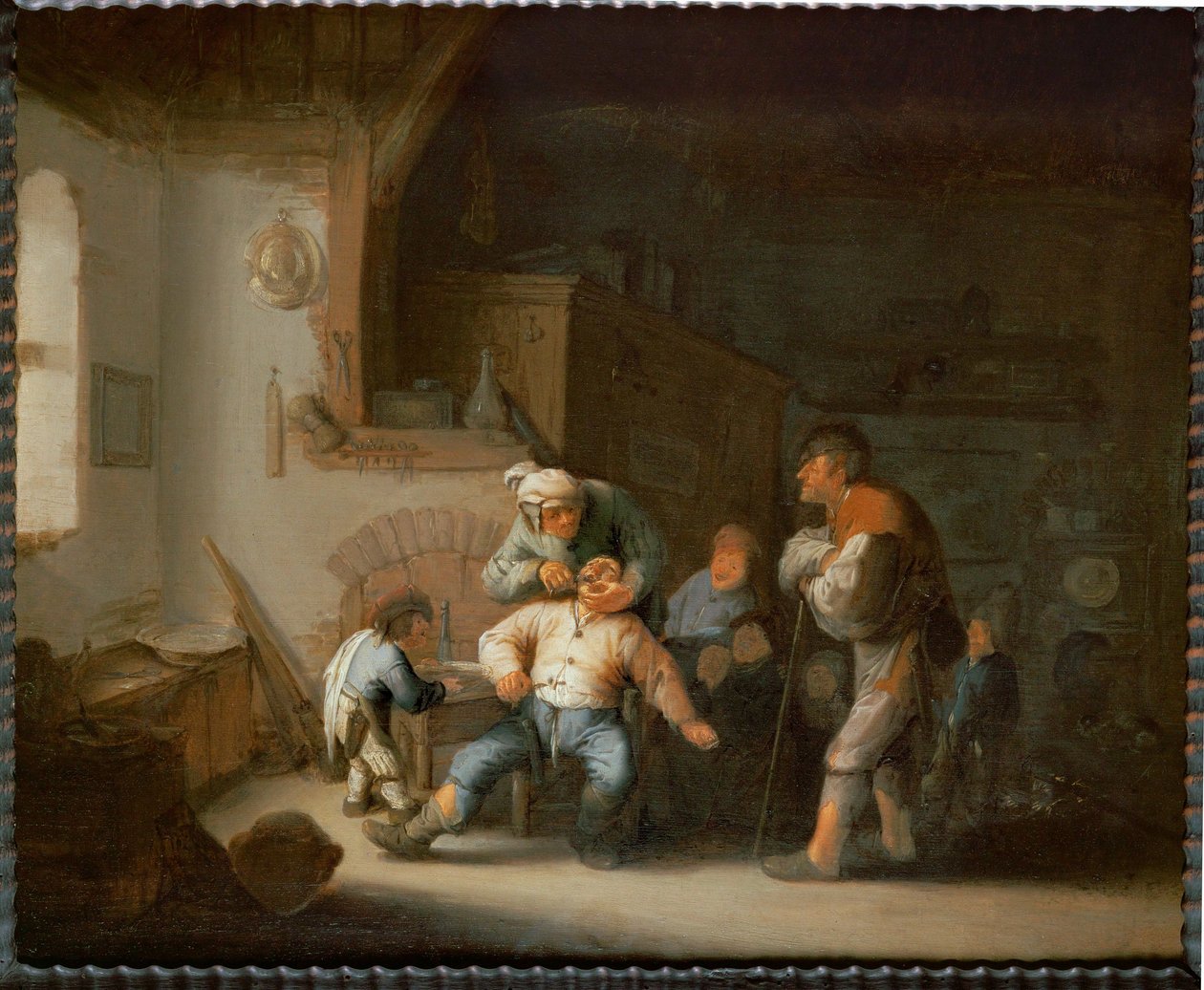 O barbeiro da aldeia (pintura sobre madeira de carvalho) de Adriaen Jansz. van Ostade