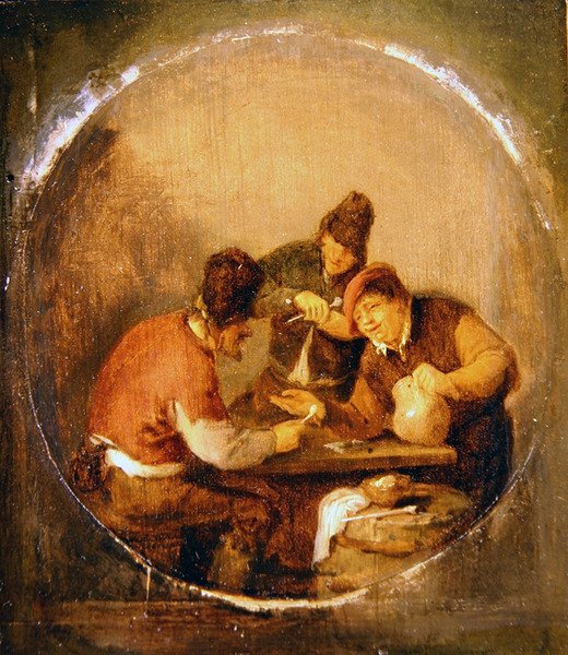 Três Boors Drinking and Smoking in a Tavern (óleo sobre painel) de Adriaen Jansz. van Ostade