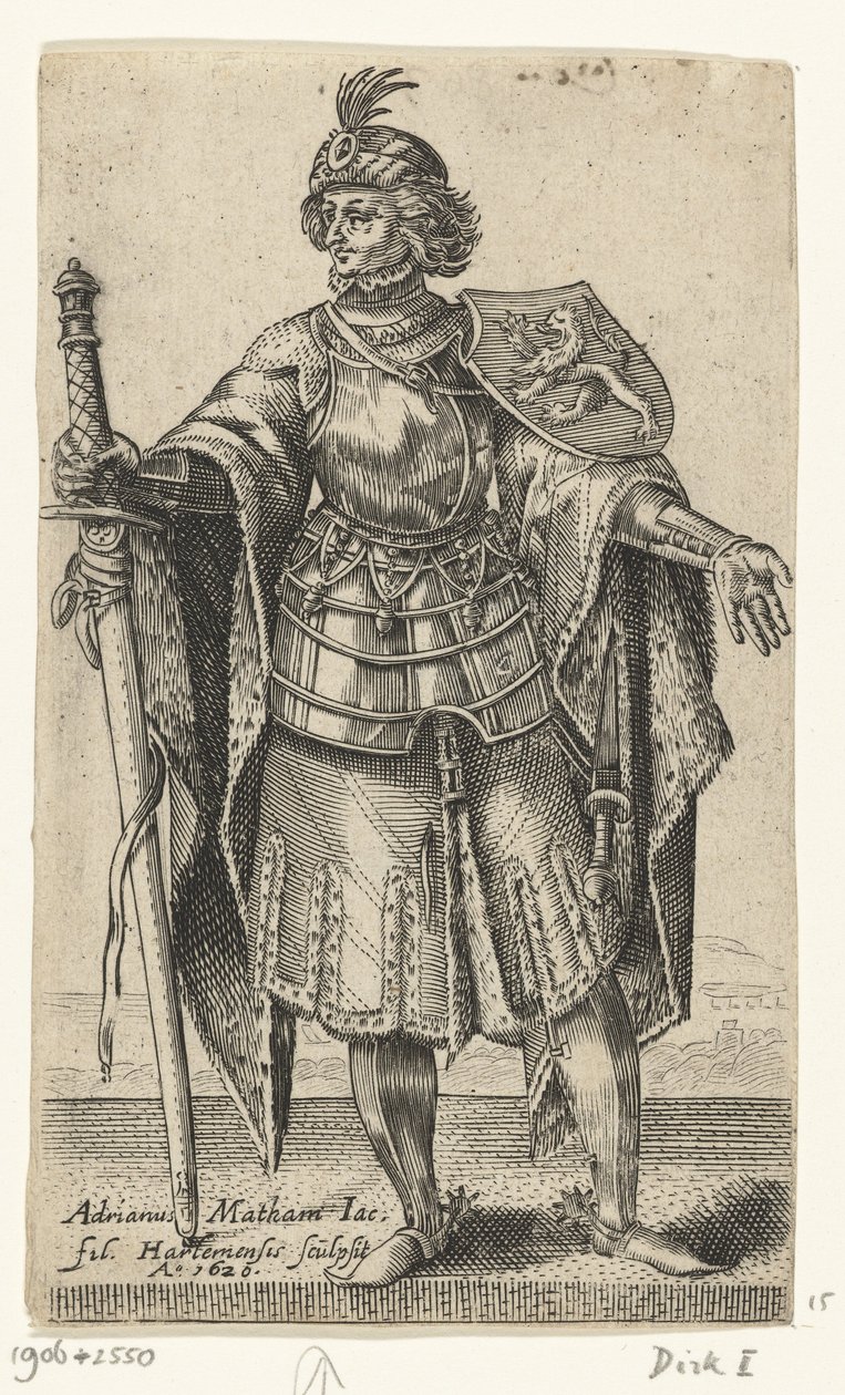 Retrato de Dirk I, conde da Holanda - Condes e condessas da Holanda (título da série) de Adriaen Matham