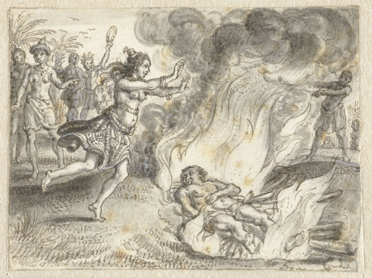 Cremação como praticada por pessoas em uma terra distante de Adriaen Pietersz van de Venne
