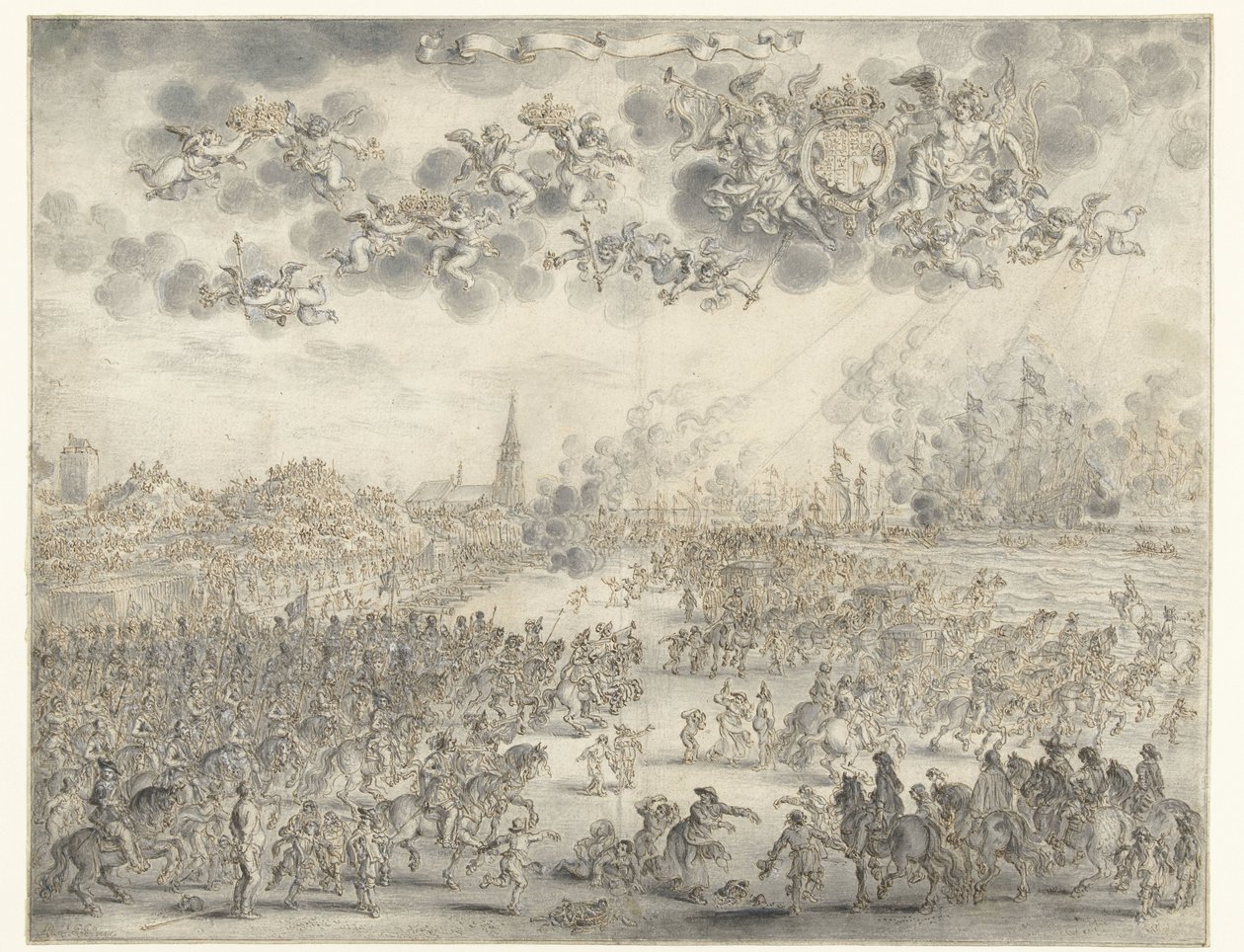 Partida de Carlos II de Scheveningen
Embarque do Rei Carlos II em Scheveningen, 2 de Junho de 1660 de Adriaen Pietersz van de Venne