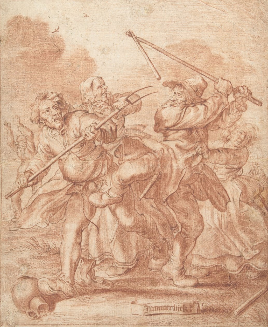 Lutando Camponeses, 1600-62 (giz no papel) de Adriaen Pietersz van de Venne