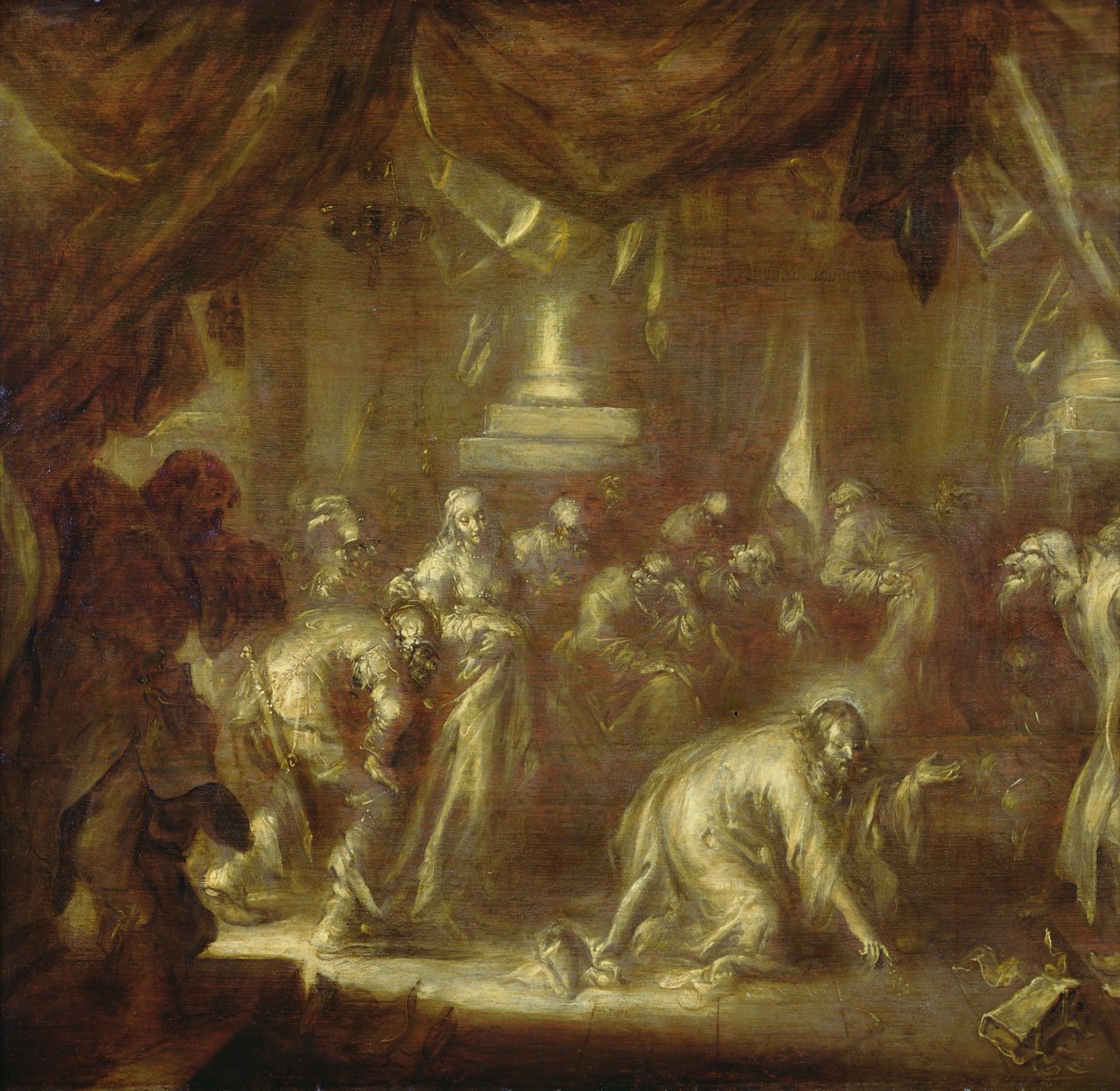Jesus e a adúltera (grisaille na madeira) de Adriaen Pietersz van de Venne