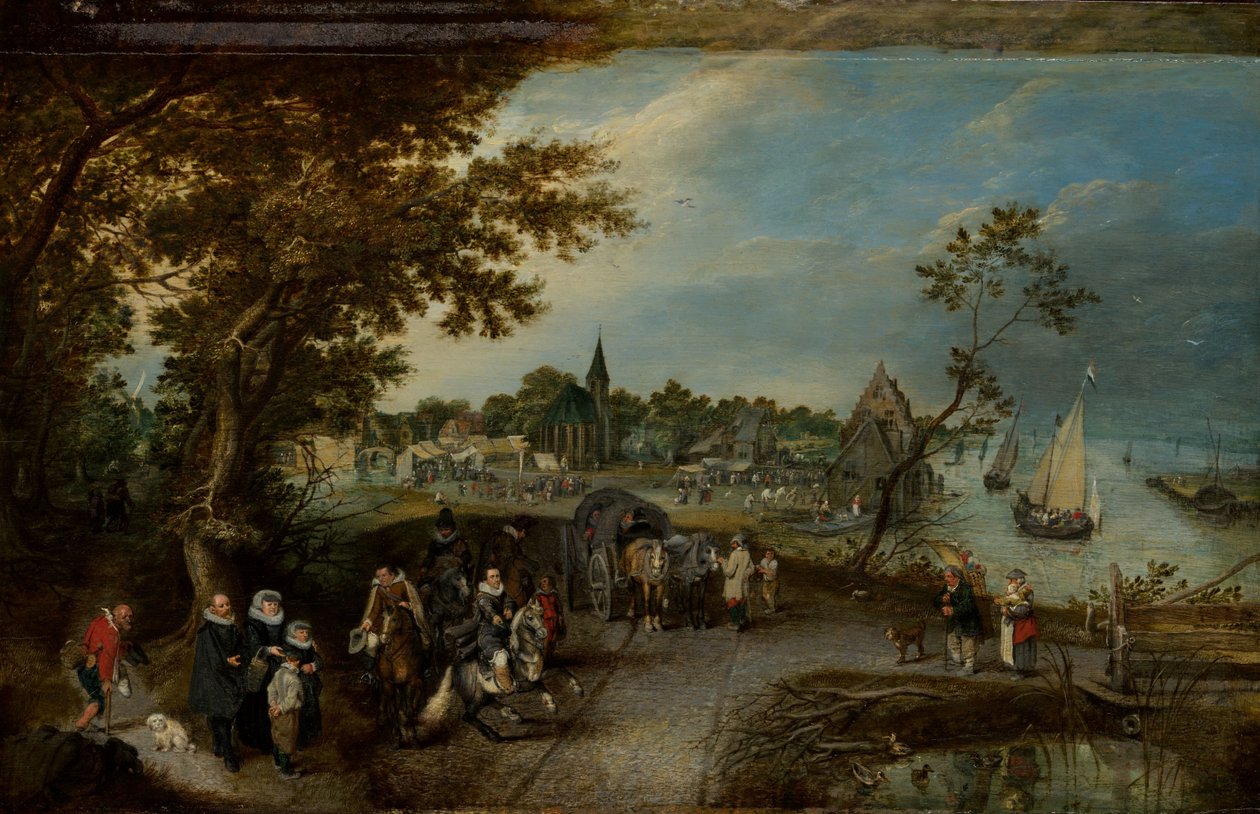 Paisagem com figuras e uma feira de aldeia (Village Kermesse) de Adriaen Pietersz van de Venne