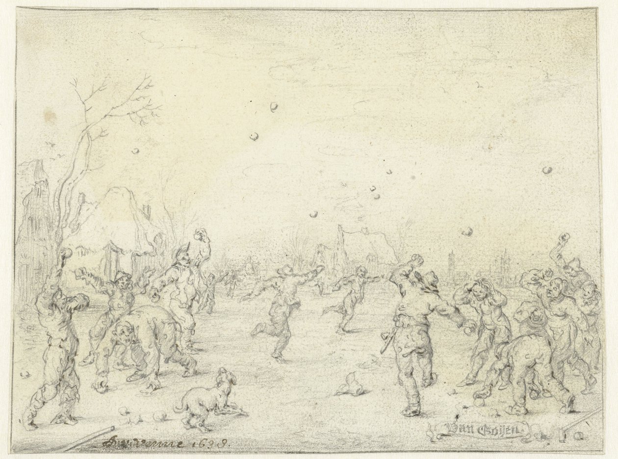 Homens e meninos jogando bolas de neve de Adriaen Pietersz van de Venne