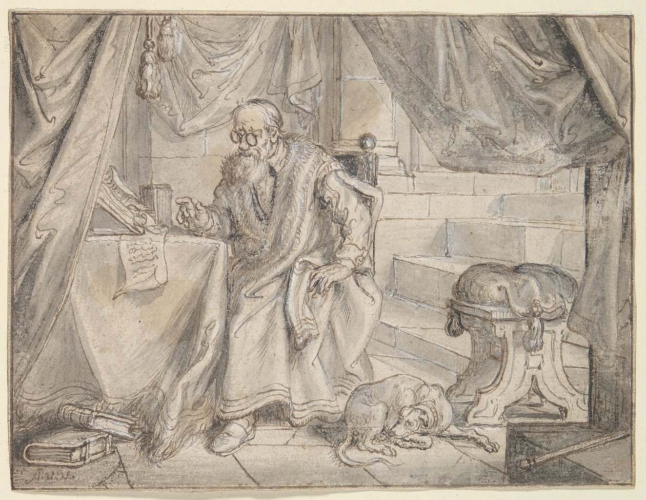 Estudo para «O homem de óculos fala» de Adriaen Pietersz van de Venne