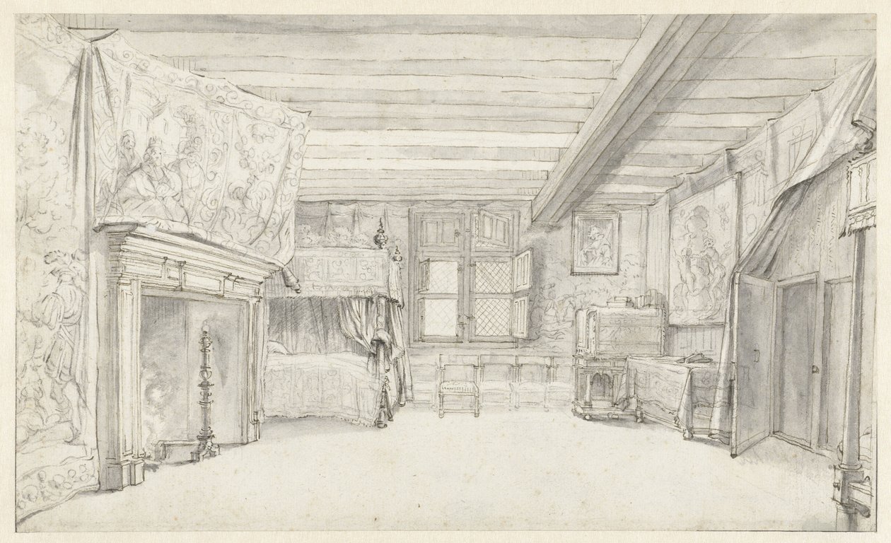 Vista de uma Câmara Ricamente Nomeada com uma Cama de Quatro Colchões de Adriaen Pietersz van de Venne