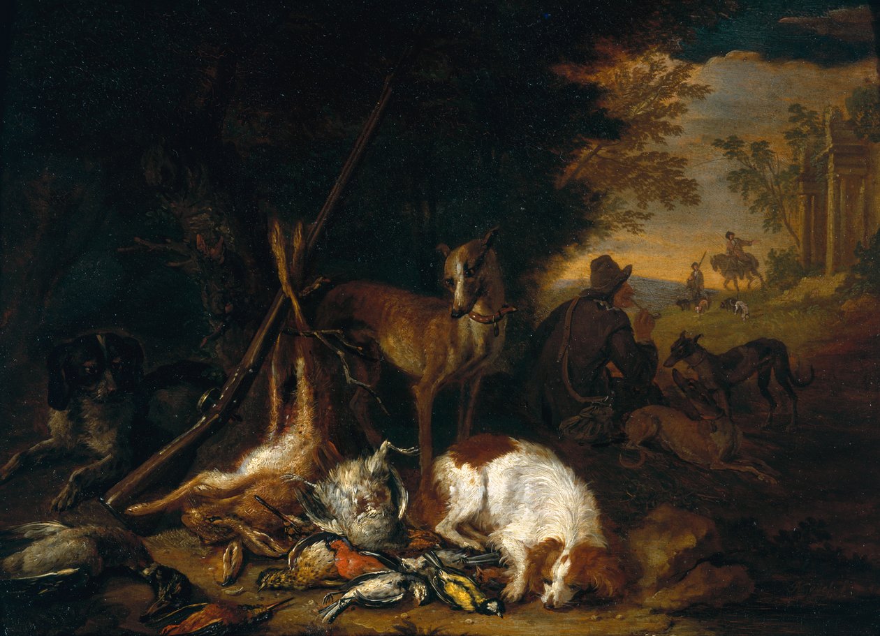 Um caçador com seus cães de Adriaen de Gryef