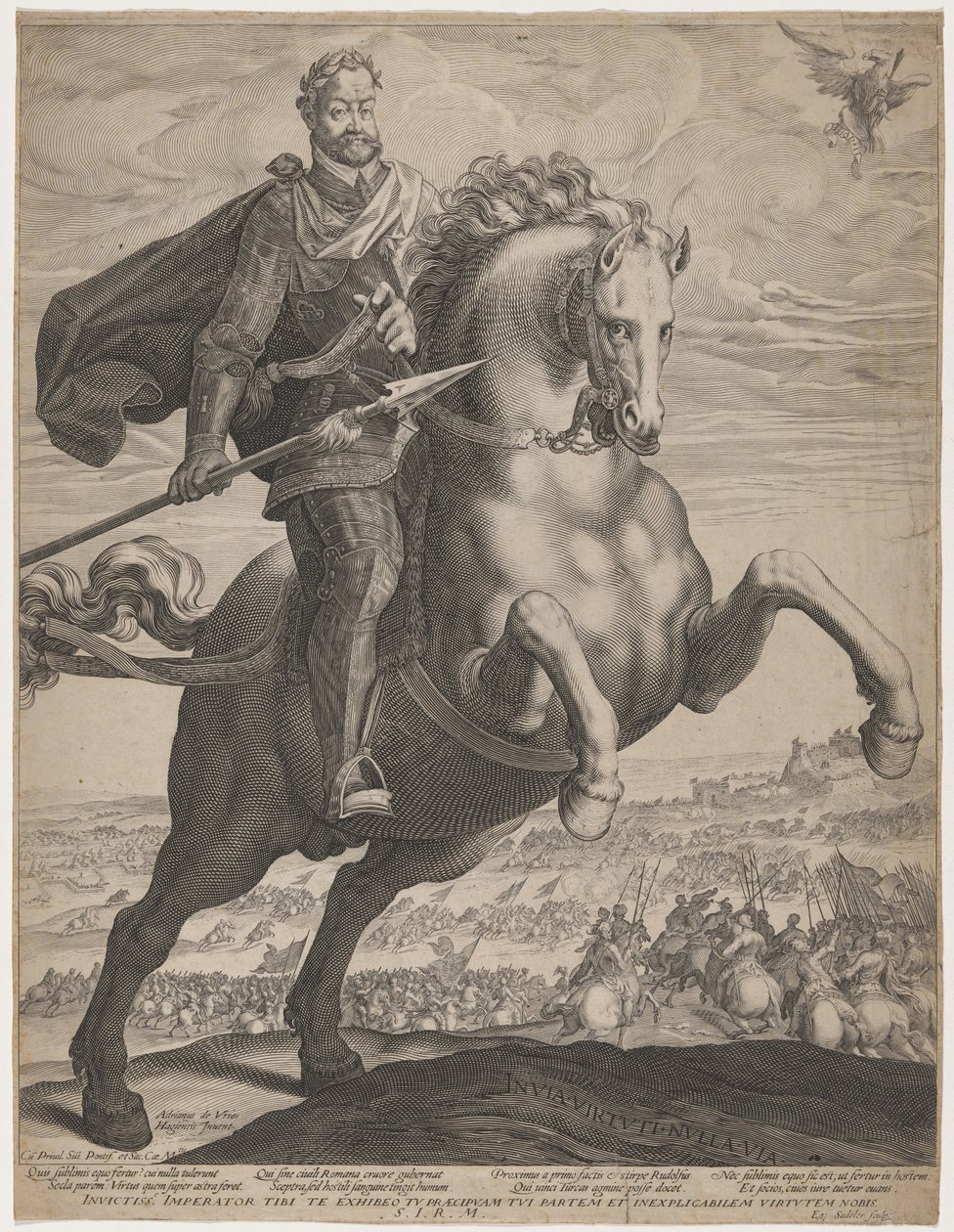 O imperador Rodolfo II num cavalo empinado de Adriaen de Vries