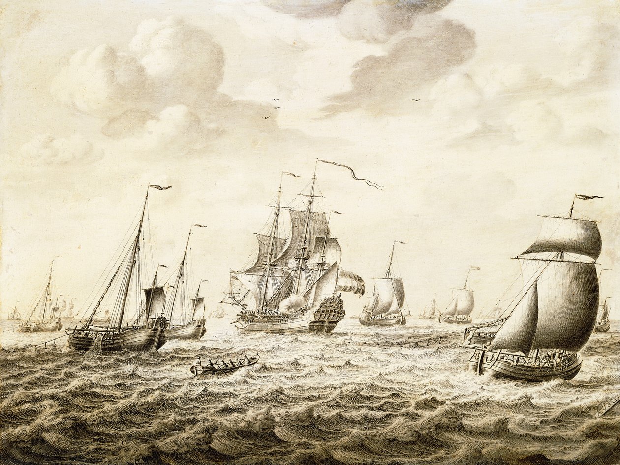 Um homem de guerra holandês que faz uma saudação - um Penschilderij, de Adriaen van Salm