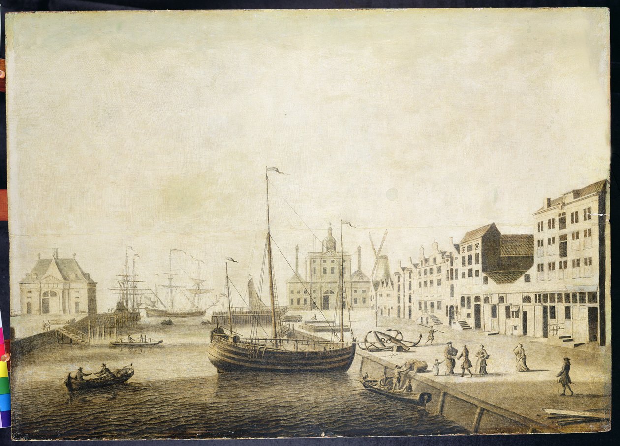 Vista do Leuvehaven (grisaille) de Adriaen or Abraham Salm