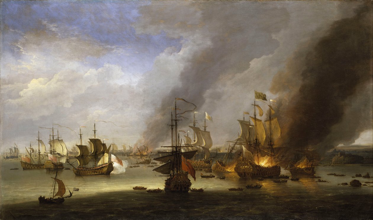 Destruição do "Soleil Royal" na batalha de La Hogue, 23 de maio de 1692, c.1700 (pintura a óleo) de Adriaen van Diest