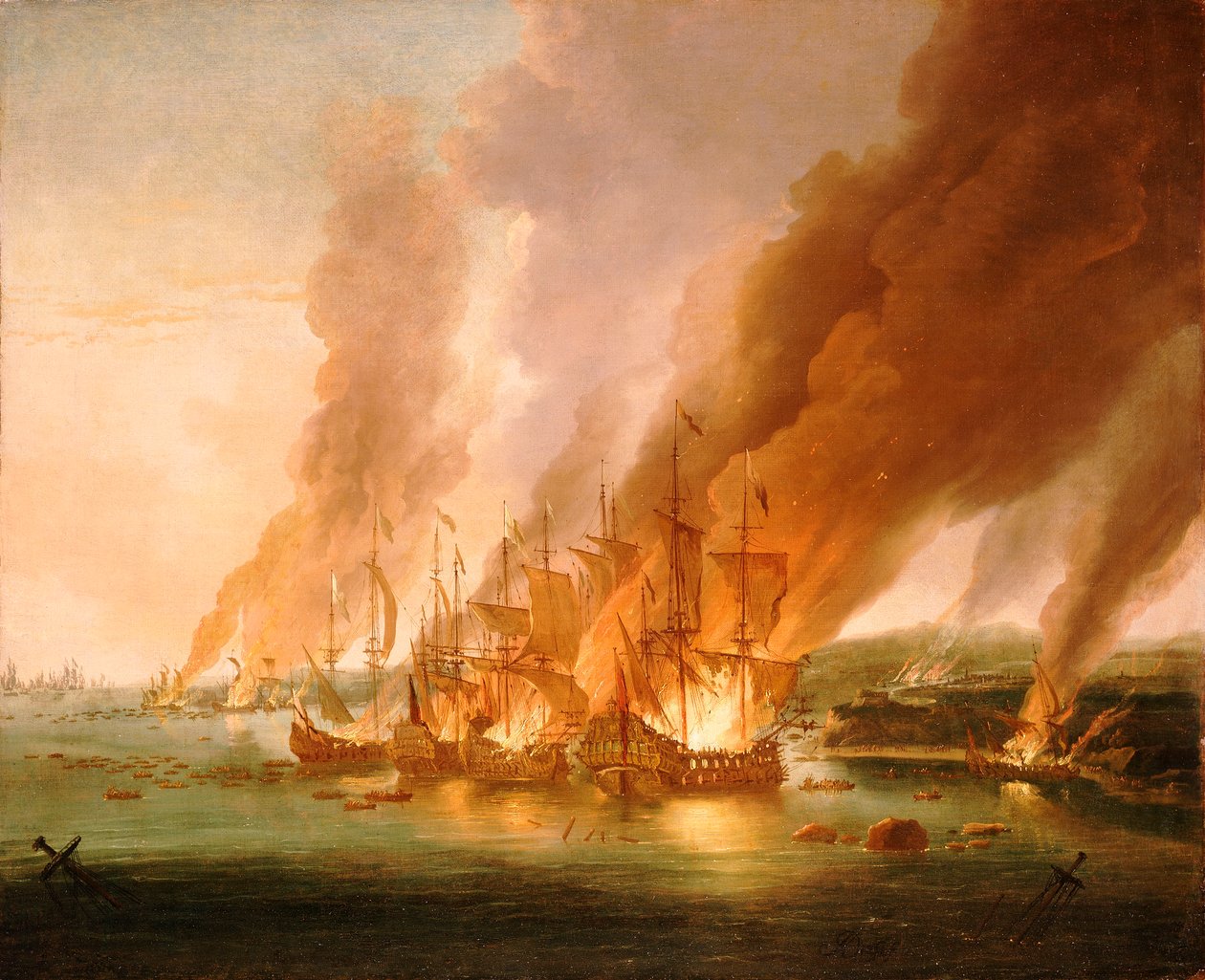 A batalha de La Hogue, 23 de maio de 1692, finais do século XVII (pintura a óleo) de Adriaen van Diest