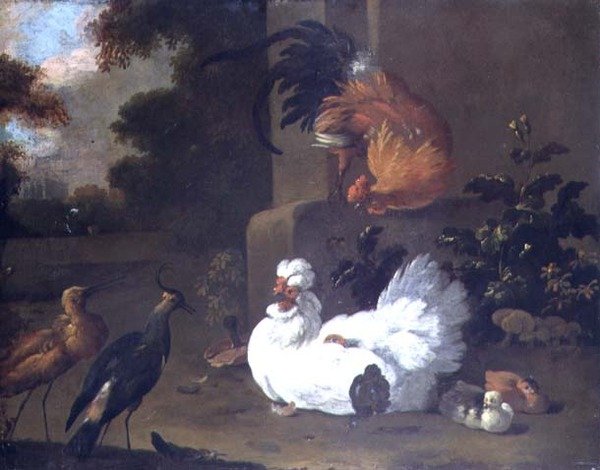 Um Ruft, um Lapwing e galinhas por um bloco de montagem de Adriaen van Oolen