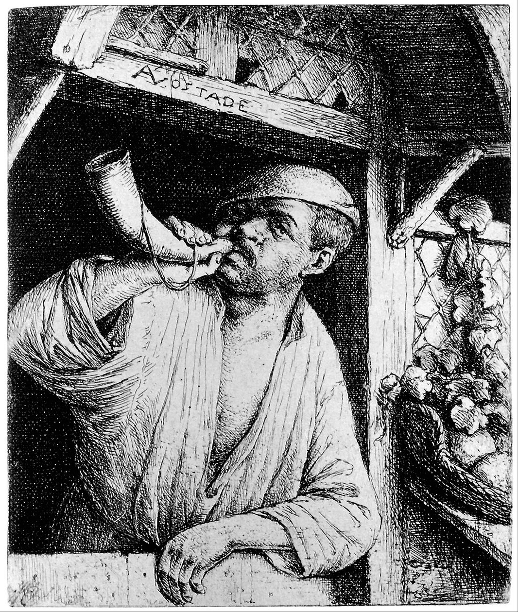 Um padeiro a tocar a sua buzina de Adriaen van Ostade