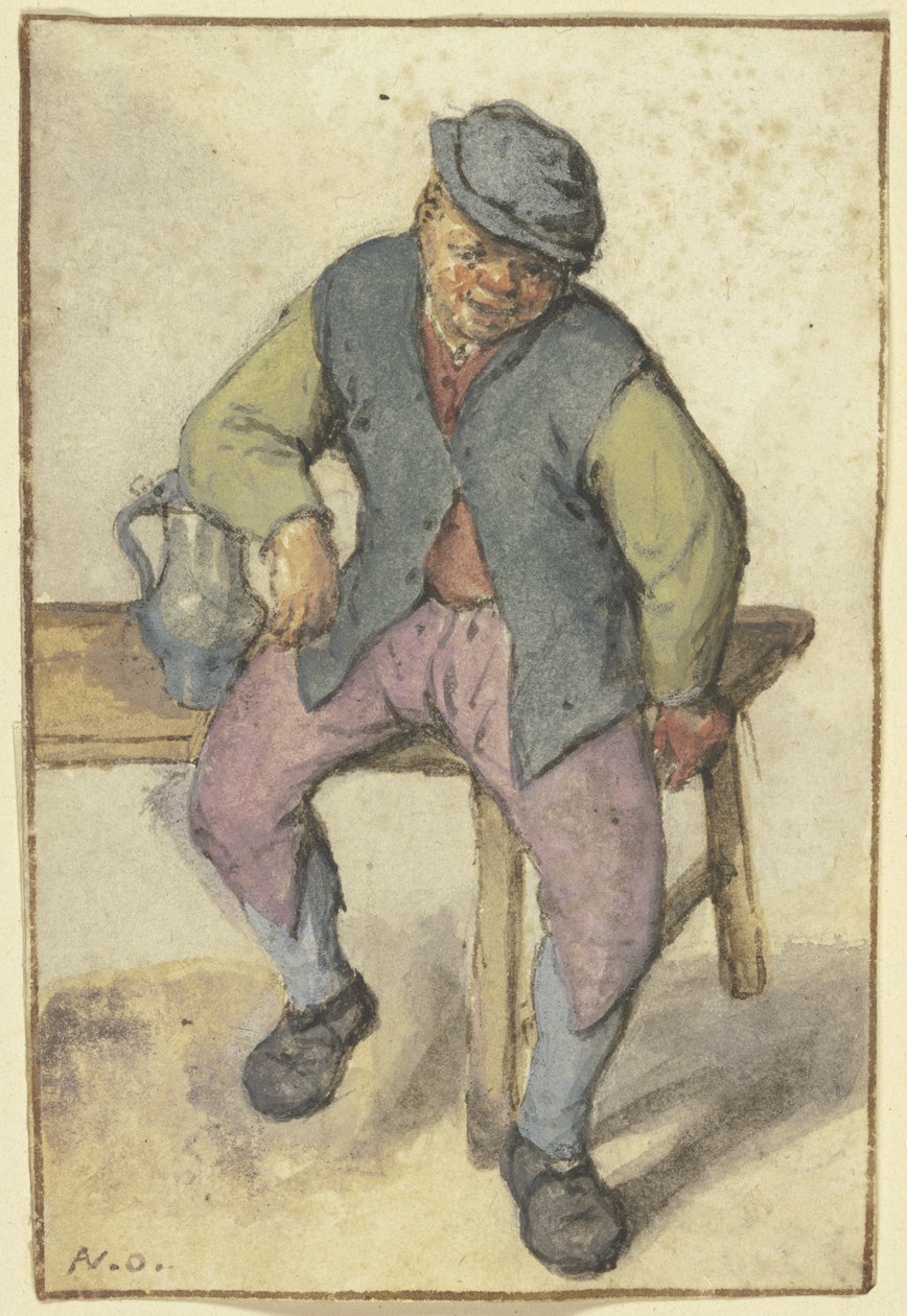 Camponês sentado numa mesa de Adriaen van Ostade