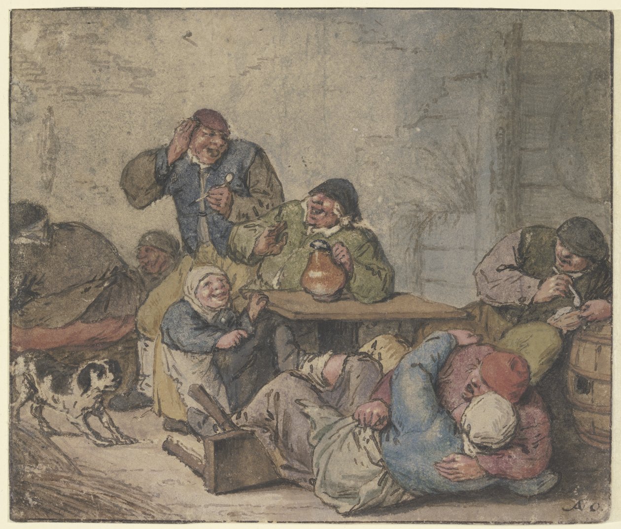 Camponeses animados na taberna de Adriaen van Ostade