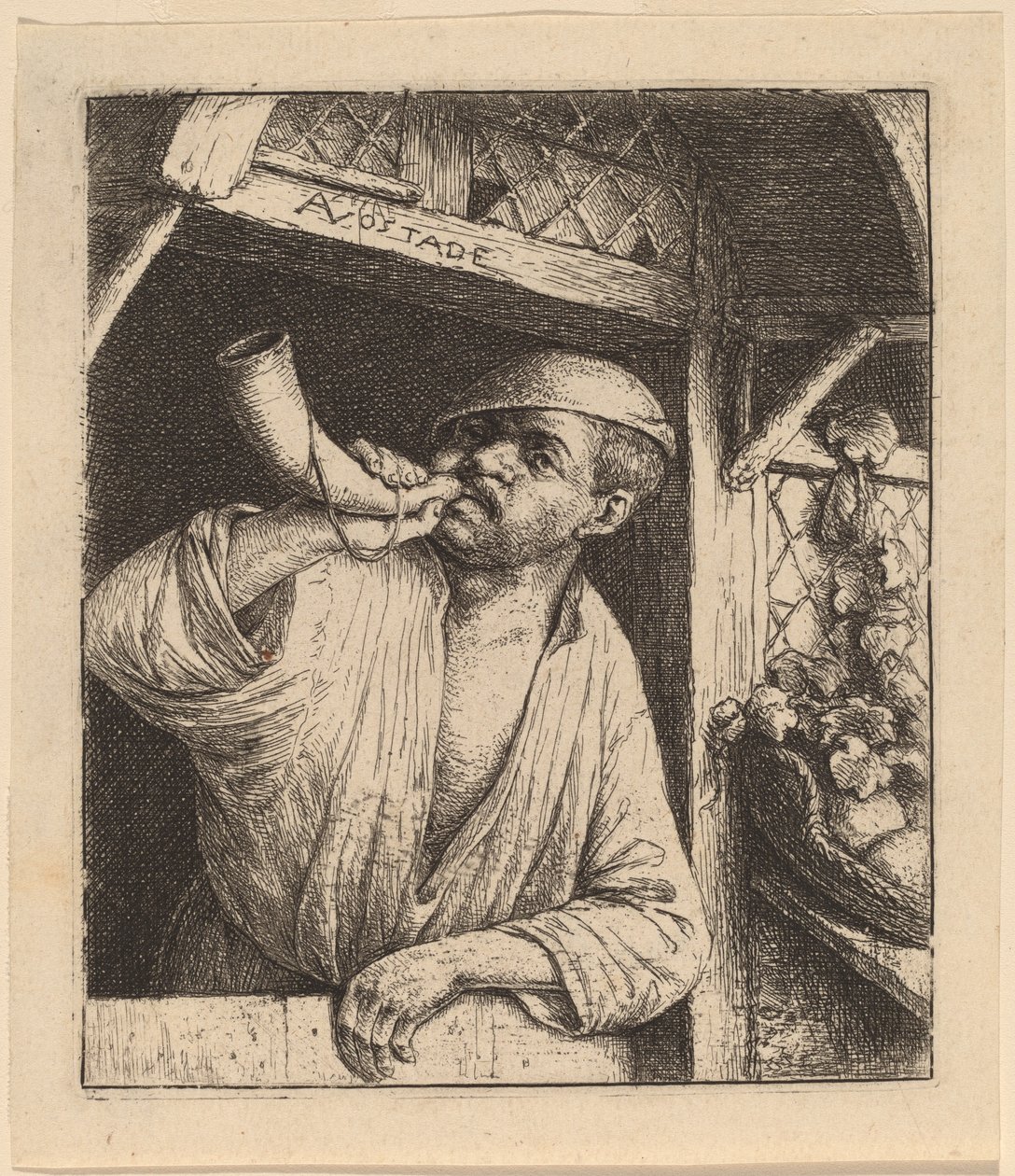 Baker tocando sua trompa de Adriaen van Ostade