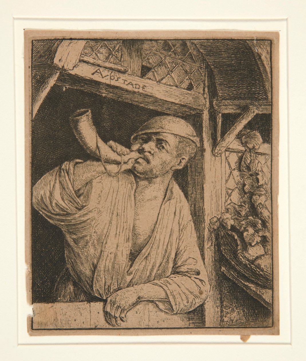 Baker tocando sua trompa de Adriaen van Ostade