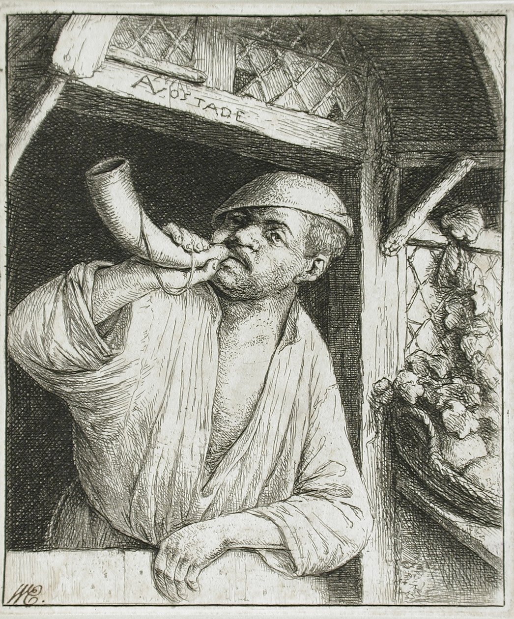 Padeiro a tocar a sua trompa de Adriaen van Ostade
