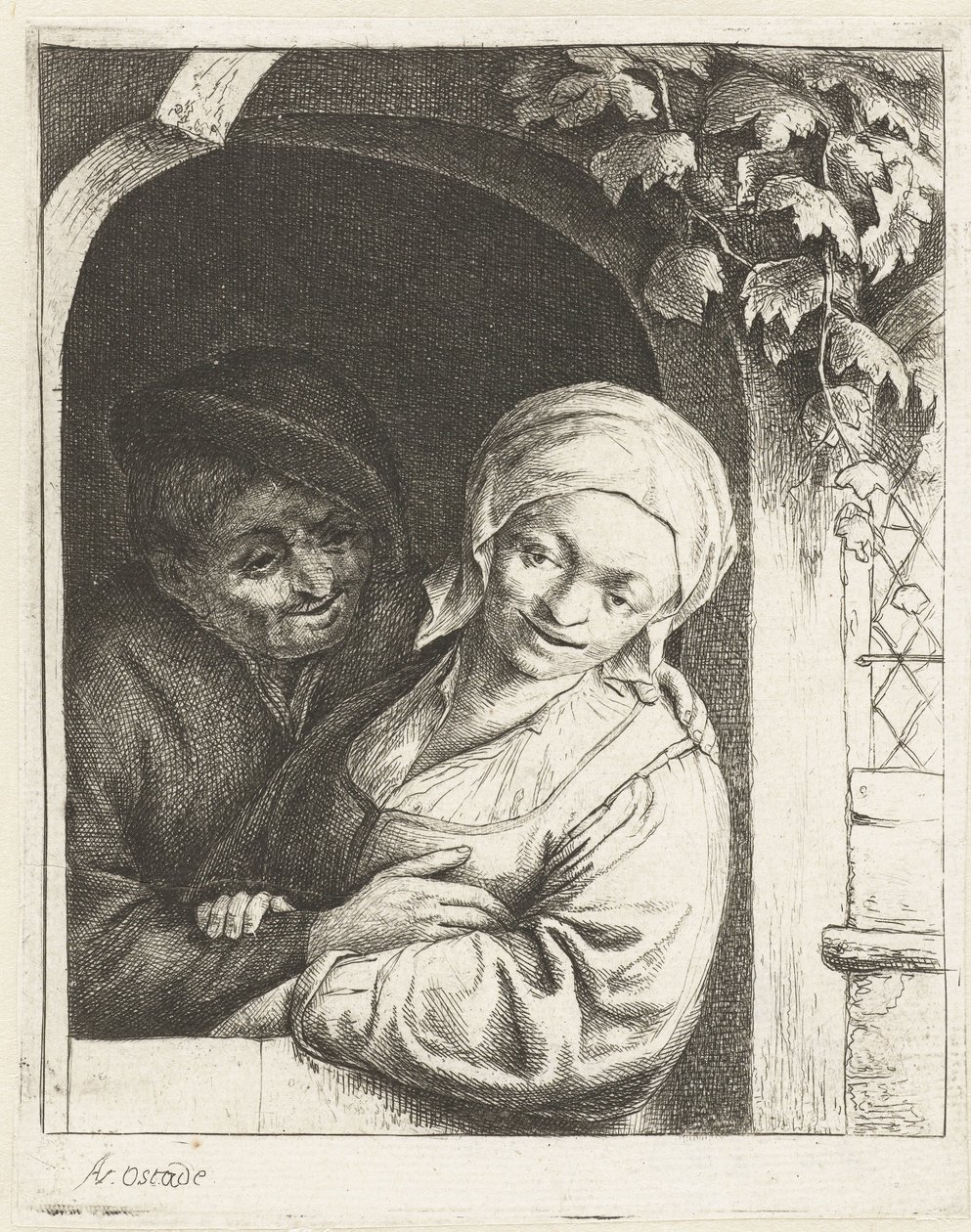 Agricultor e mulher de agricultor como um casal amoroso numa porta
O casal de amor camponês
A produção de amor entre camponeses de Adriaen van Ostade