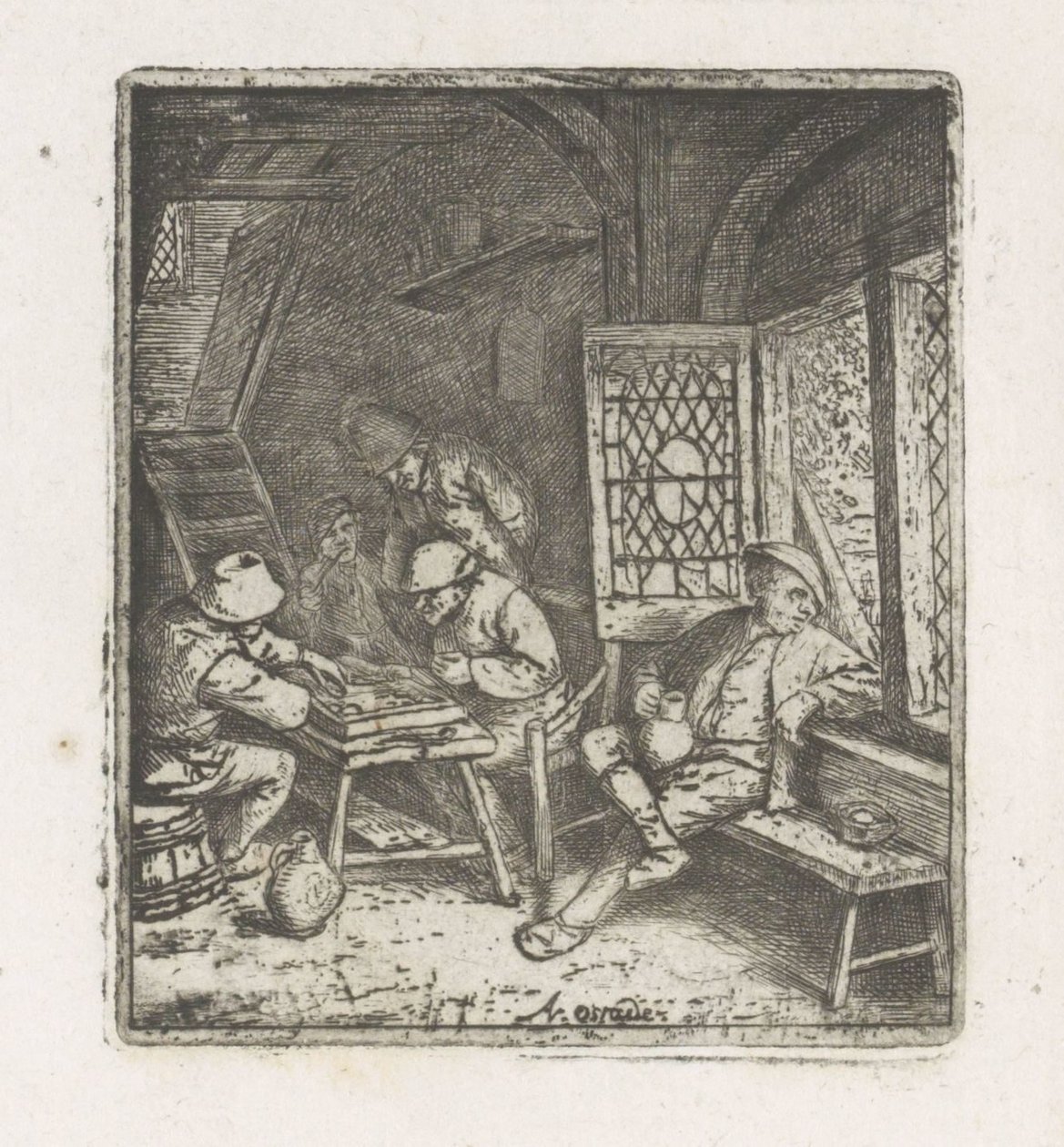 Interior do agricultor com jogadores de tric-trac de Adriaen van Ostade