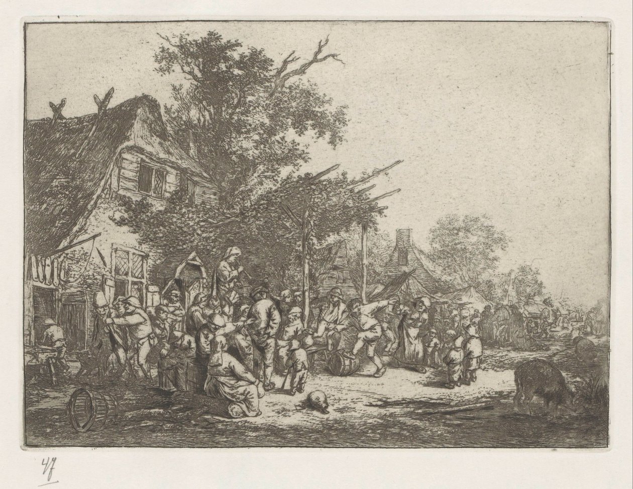 Camponeses dançantes em frente de uma estalagem de Adriaen van Ostade