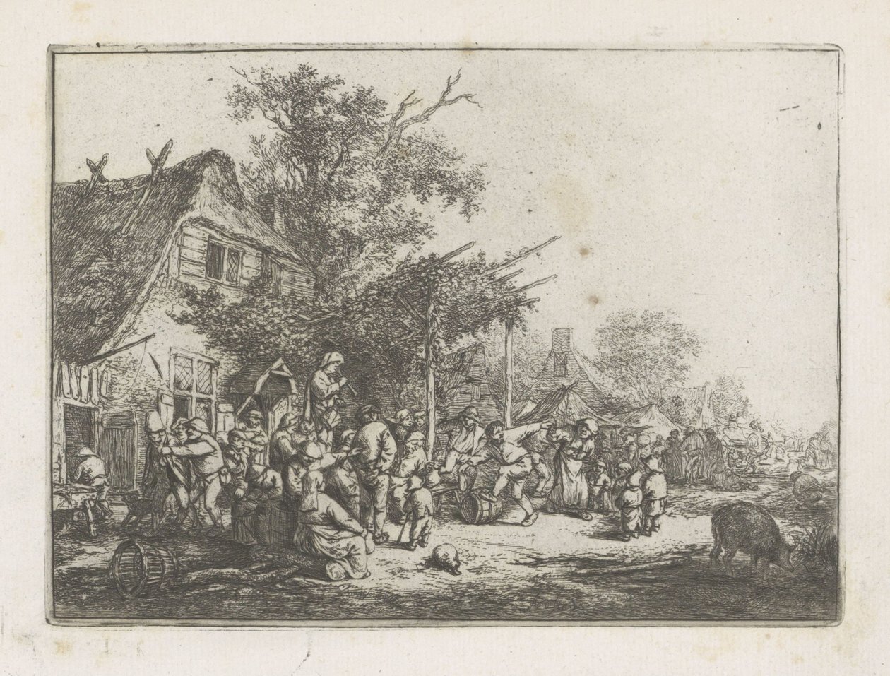 Camponeses dançando na frente de uma pousada de Adriaen van Ostade