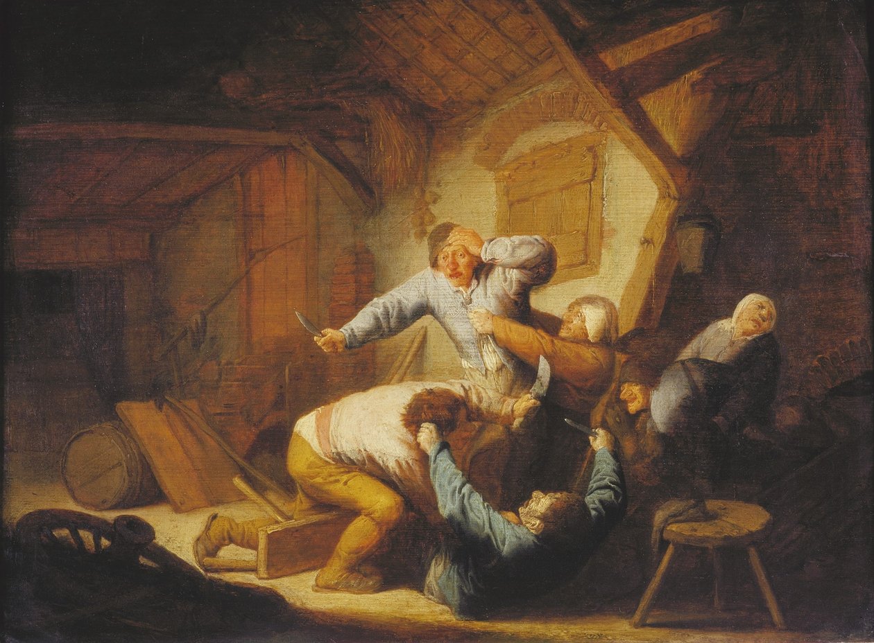 Holandês: Camponeses a lutar numa estalagem de Adriaen van Ostade