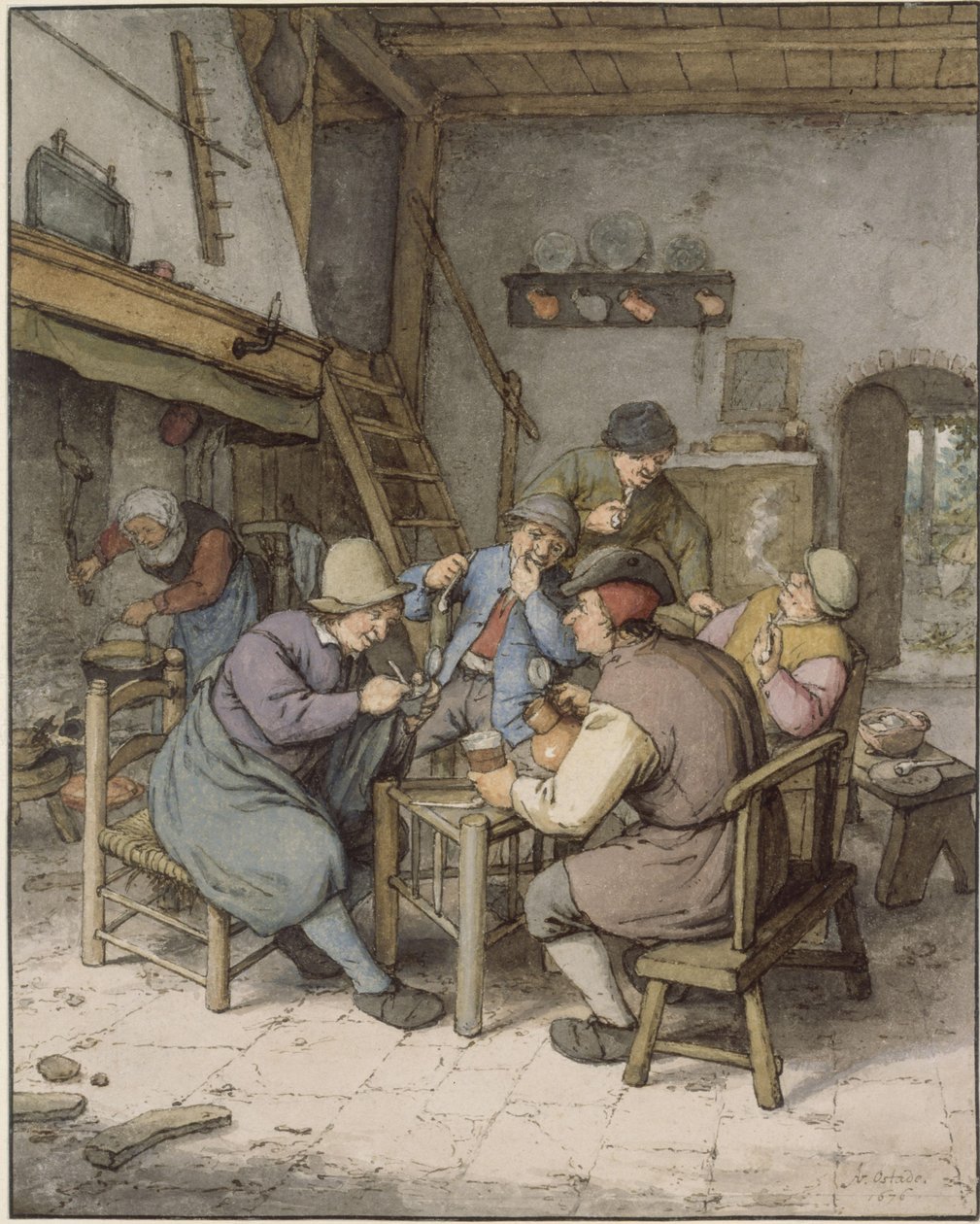 Cinco camponeses em conversa de Adriaen van Ostade