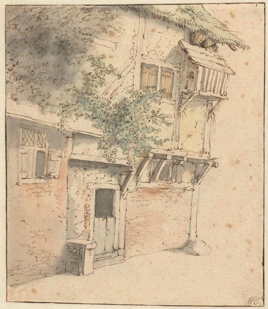 Empena de uma casa sobre-coberta de Adriaen van Ostade
