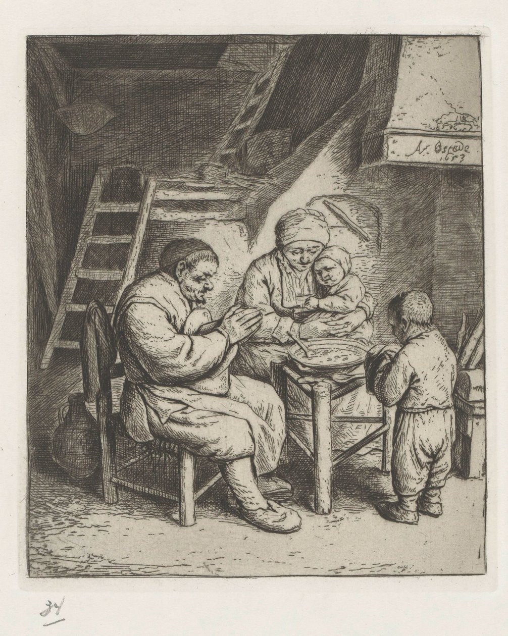 A família à mesa para a refeição de Adriaen van Ostade