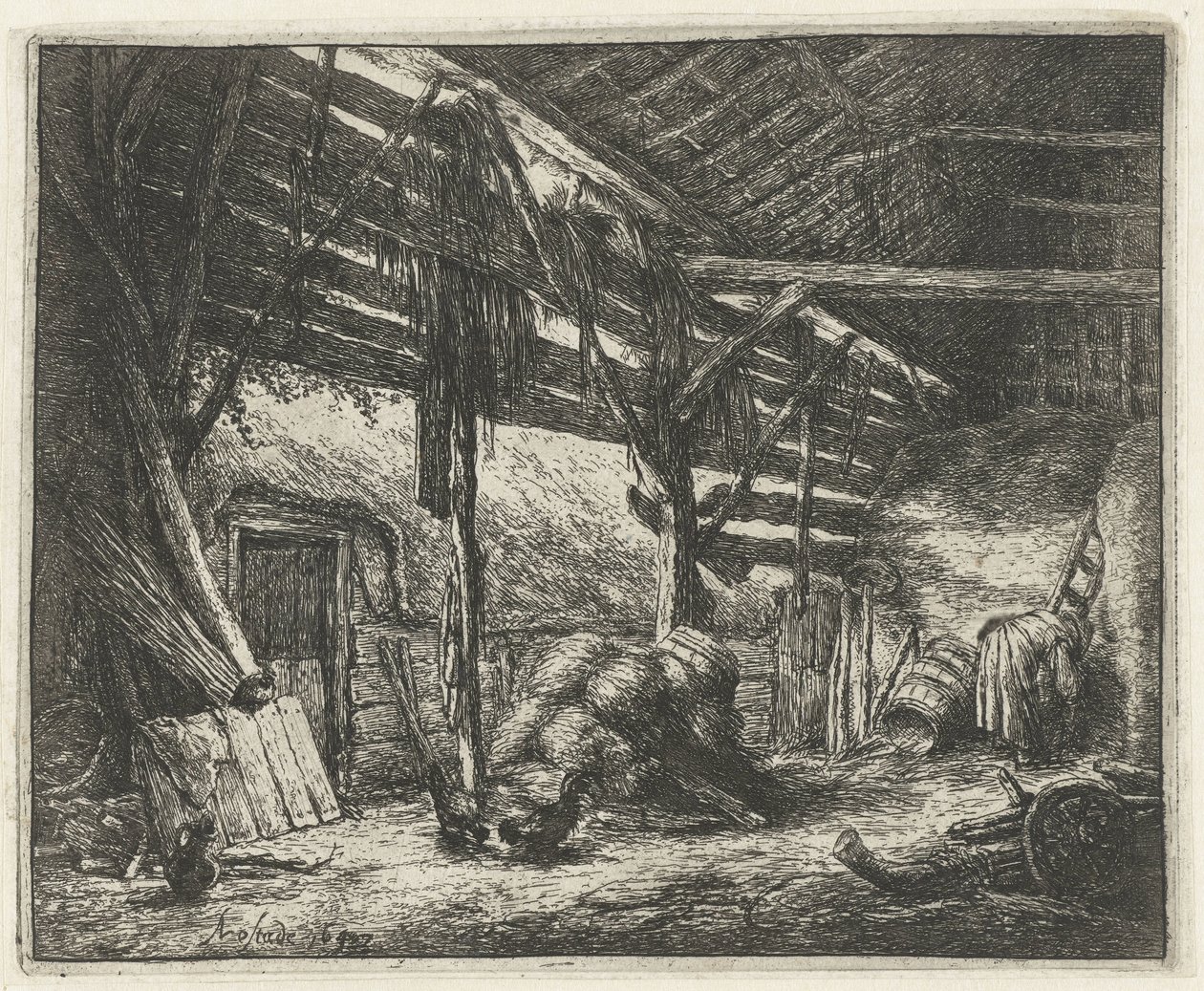 Interior de um celeiro de feno
O celeiro de feno de Adriaen van Ostade