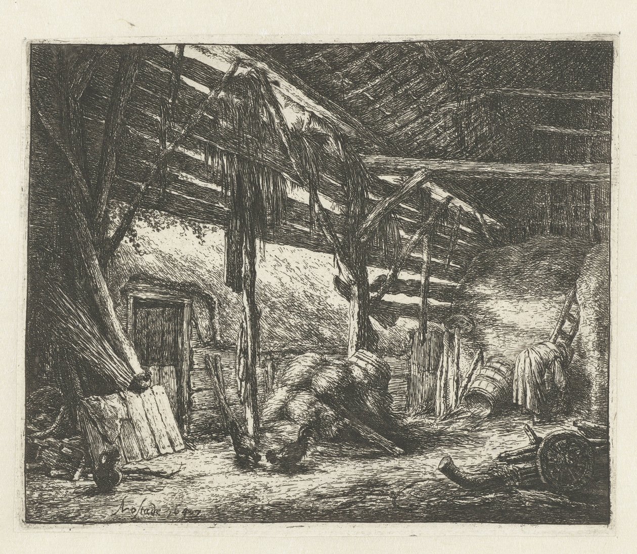 Interior de um celeiro de feno
O celeiro de Adriaen van Ostade
